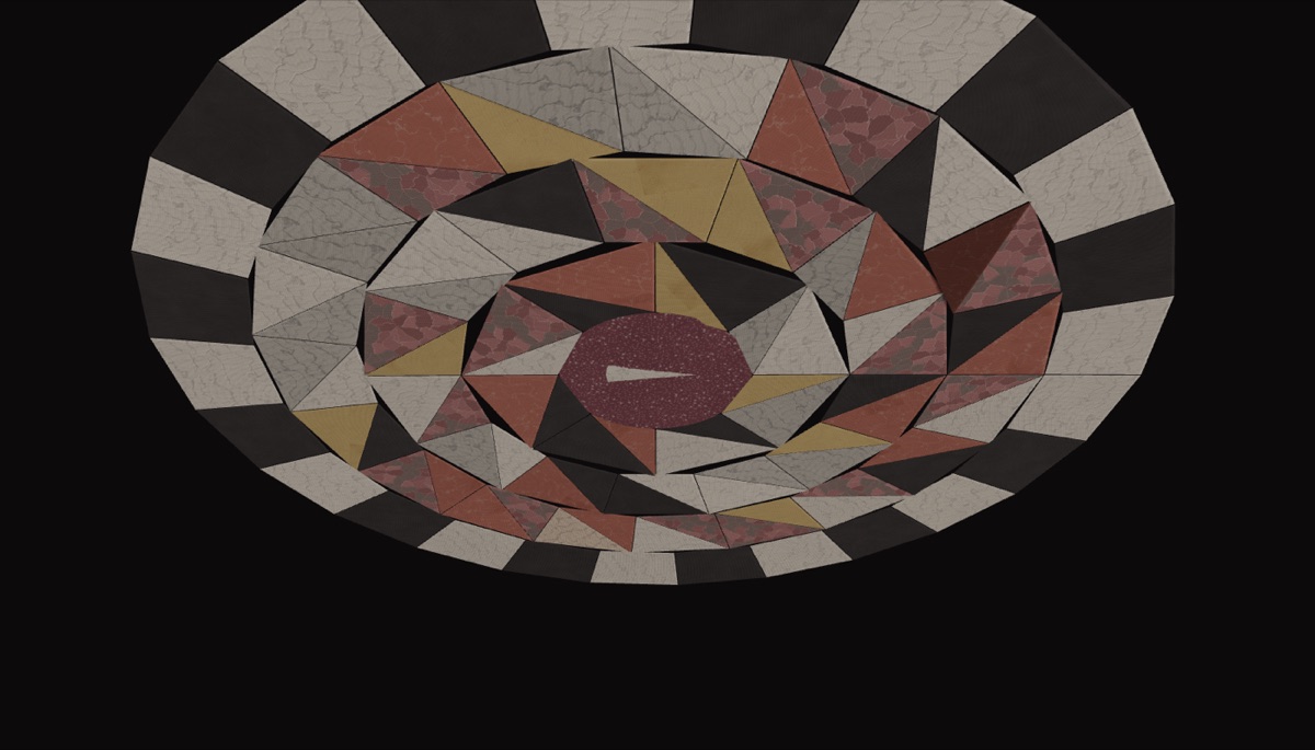 Marezzo — a radial San Marco-style marble rota: concentric rings of marble triangles around a porphyry medallion